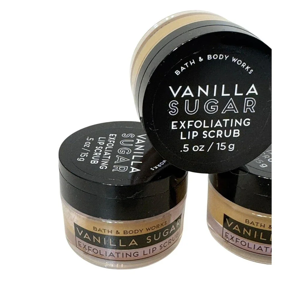 Bath and Body Works VANILLA‎ SUGAR Exfoliating Lip Scrub 0.5oz 3Pc Set Bundle